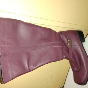 Burgundy Knee-High Boots with Buckle